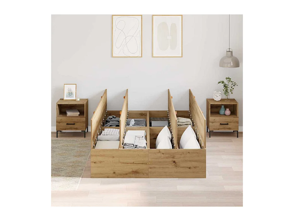 Cadre de lit chêne artisanal 120 x 190 cm Bois d'ingénierie