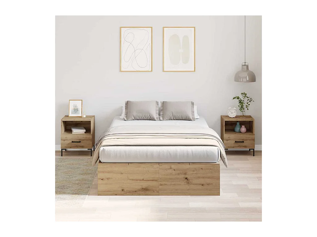 Cadre de lit chêne artisanal 120 x 190 cm Bois d'ingénierie