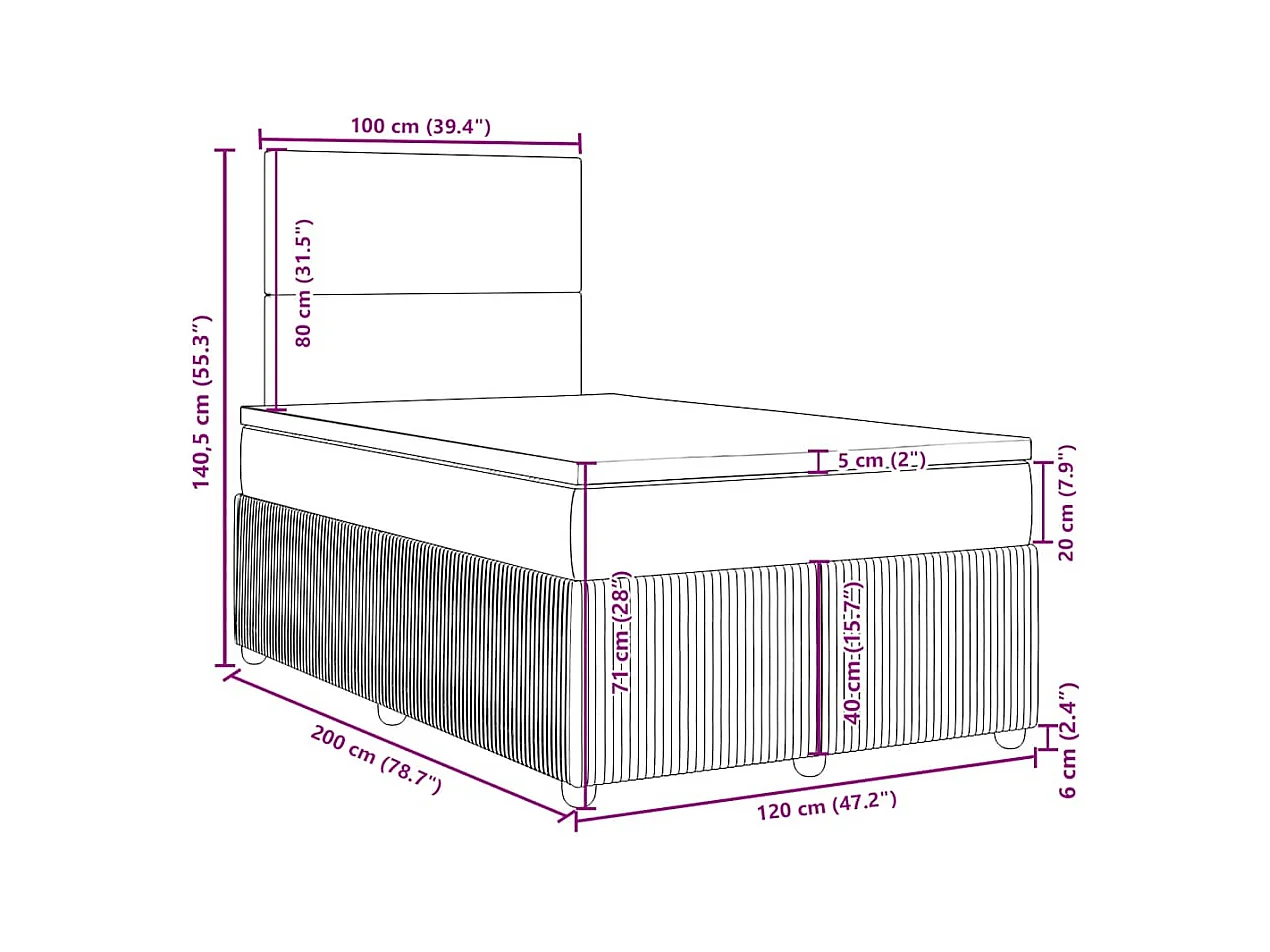 Sommier à lattes de lit et matelas bleu 120x200 cm velours