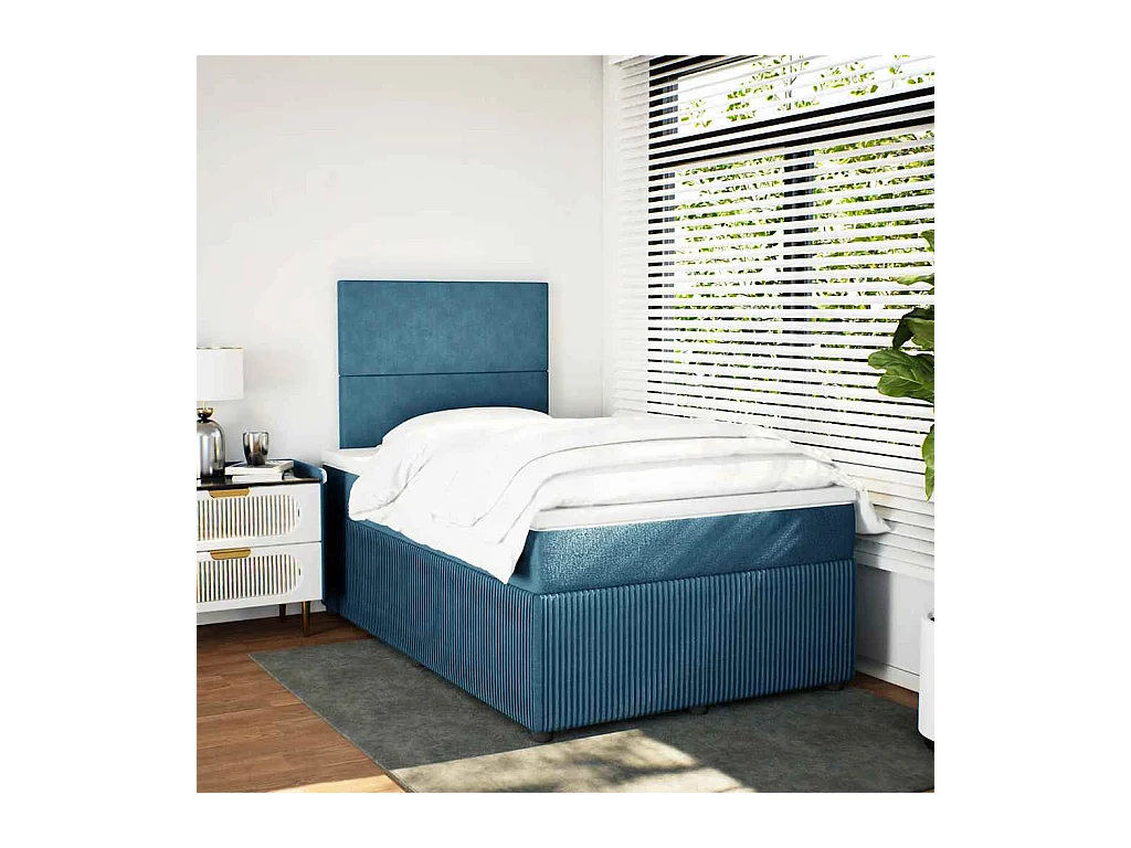 Sommier à lattes de lit et matelas bleu 120x200 cm velours