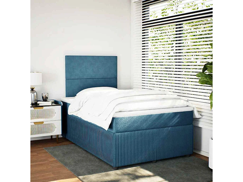 Cama boxspring com colchão 120x200 cm veludo azul