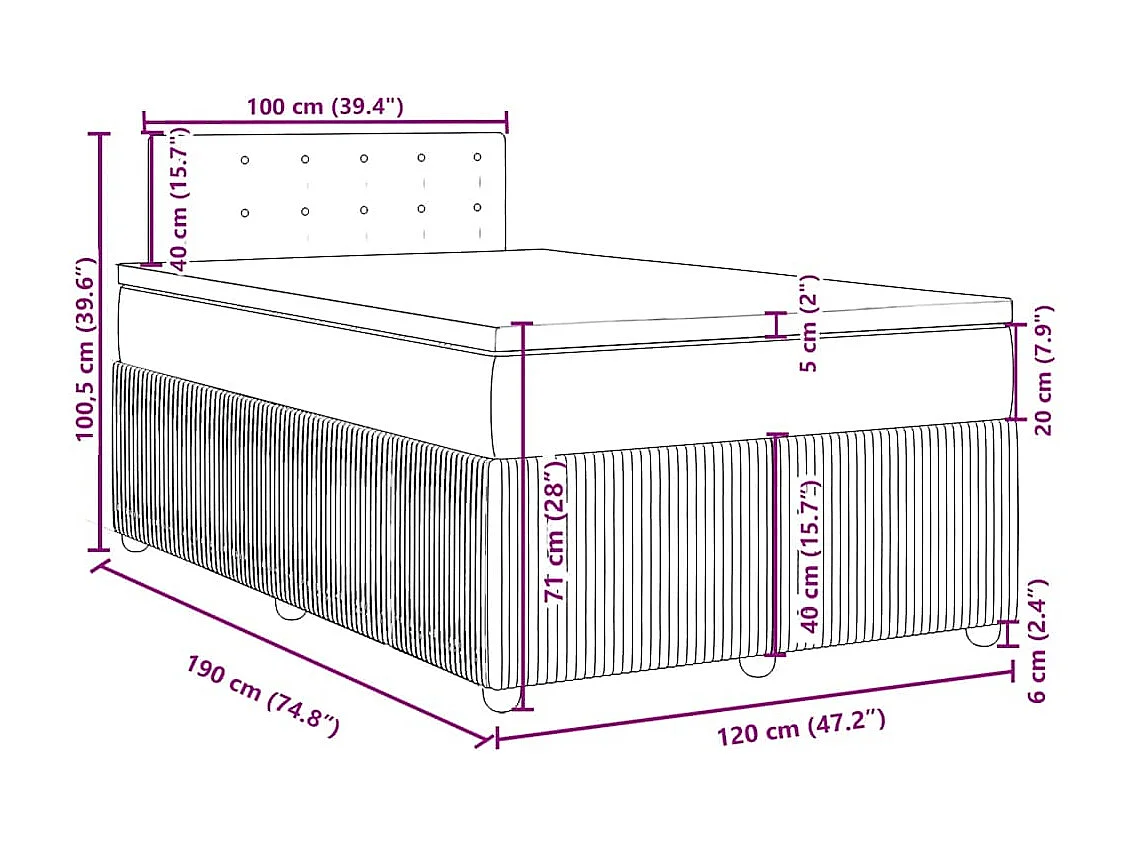Cama boxspring com colchão 120x190 cm tecido castanho-escuro