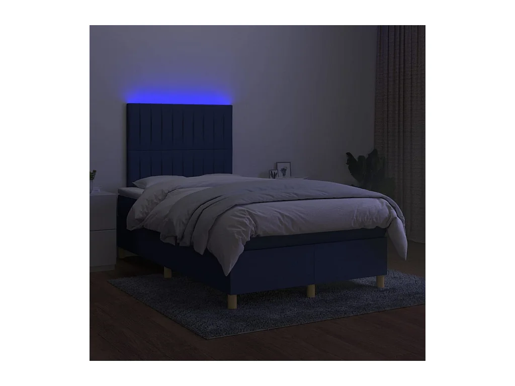 Sommier à lattes de lit matelas et LED bleu 120x190 cm tissu