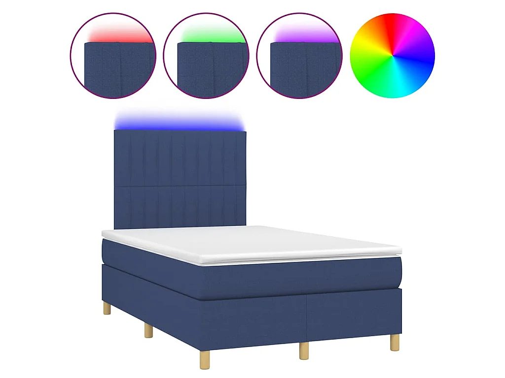 Letto a Molle con Materasso e LED Blu 120x190 cm in Tessuto
