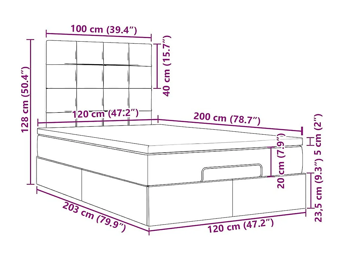 Struttura Letto Pouf con Materasso 120x200 cm in Tessuto