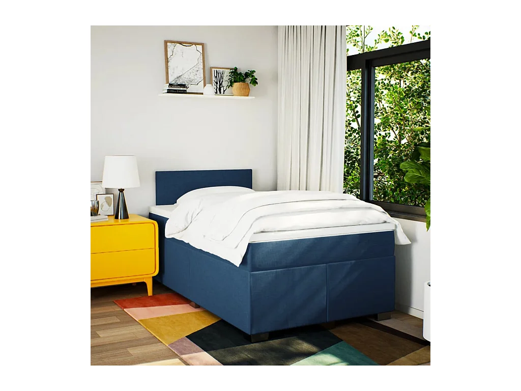 Cama boxspring com colchão 120x190 cm tecido azul