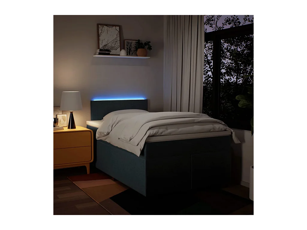 Cama boxspring com colchão 120x190 cm tecido azul