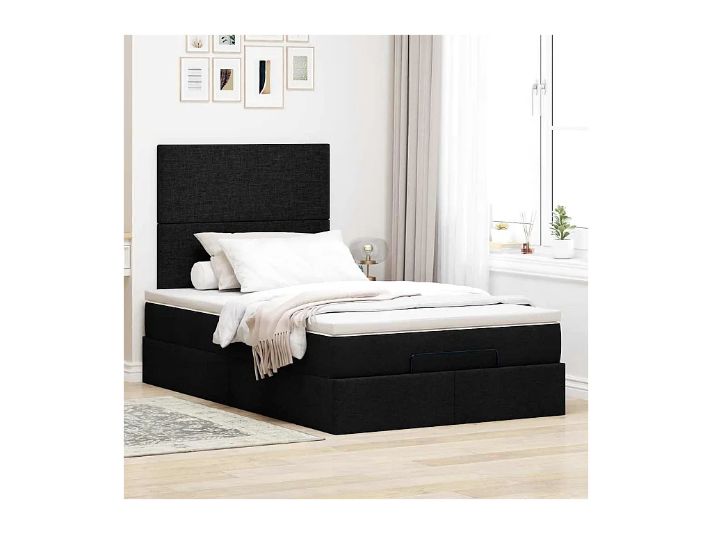Cadre de lit ottoman avec matelas noir 120x190 cm tissu