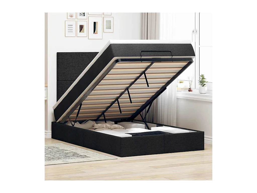 Ottoman-Bett mit Matratze & LEDs Schwarz 120x190 cm Stoff