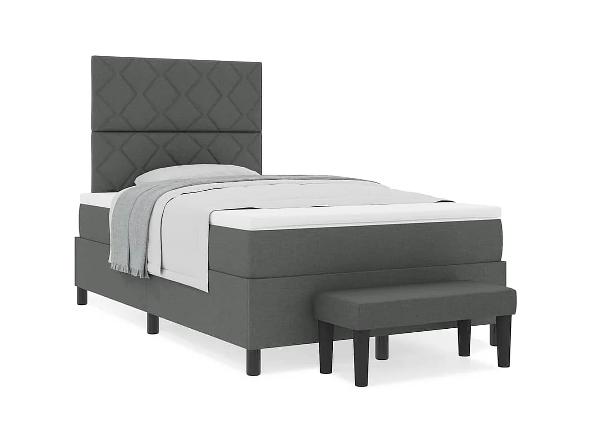 Lit à ressorts avec matelas Gris foncé 120 x 190 cm tissu