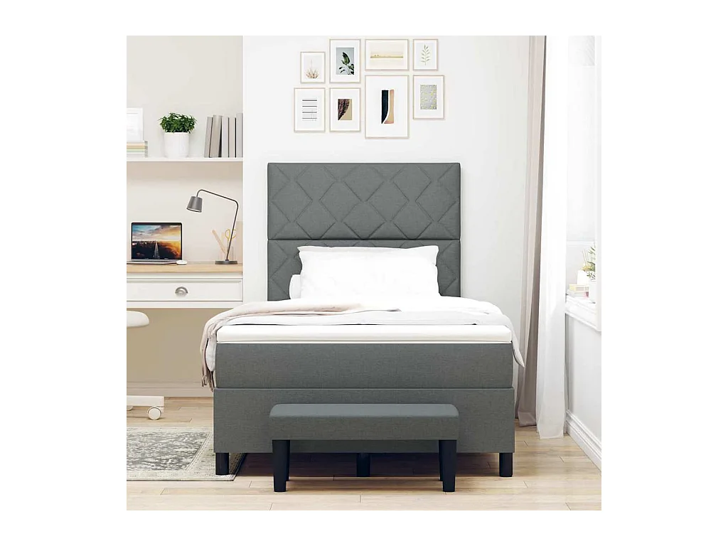 Lit à ressorts avec matelas Gris foncé 120 x 190 cm tissu
