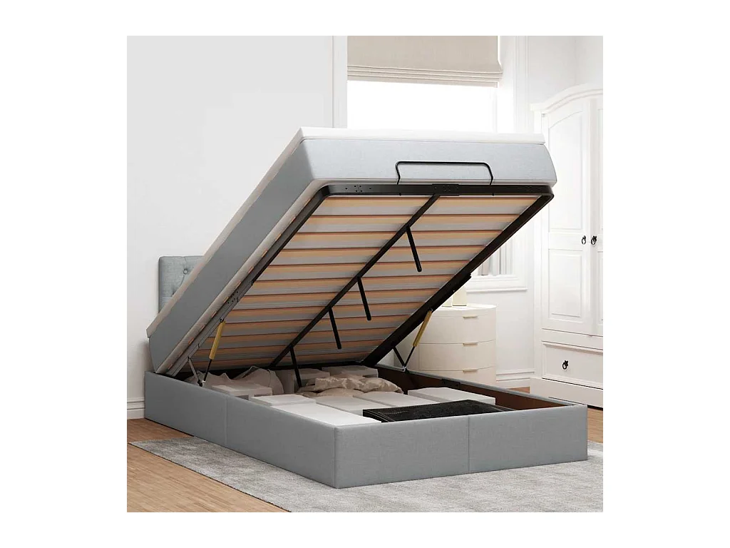 Lit ottoman avec matelas gris clair 120x190 cm tissu