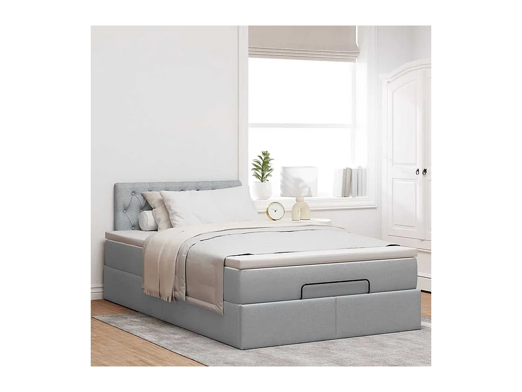 Lit ottoman avec matelas gris clair 120x190 cm tissu
