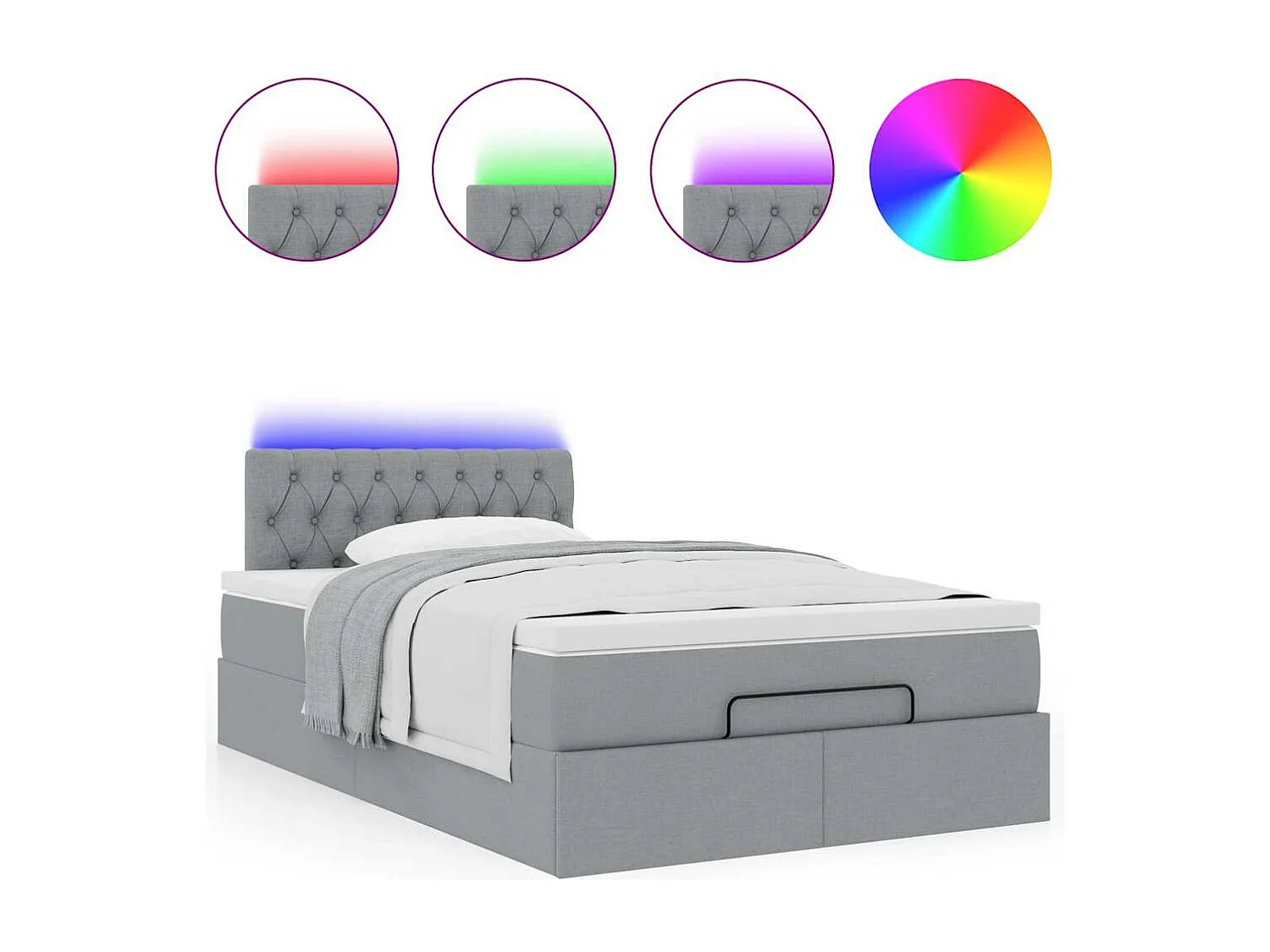 Ottoman bed met matras en LED's 120x190 cm stof lichtgrijs