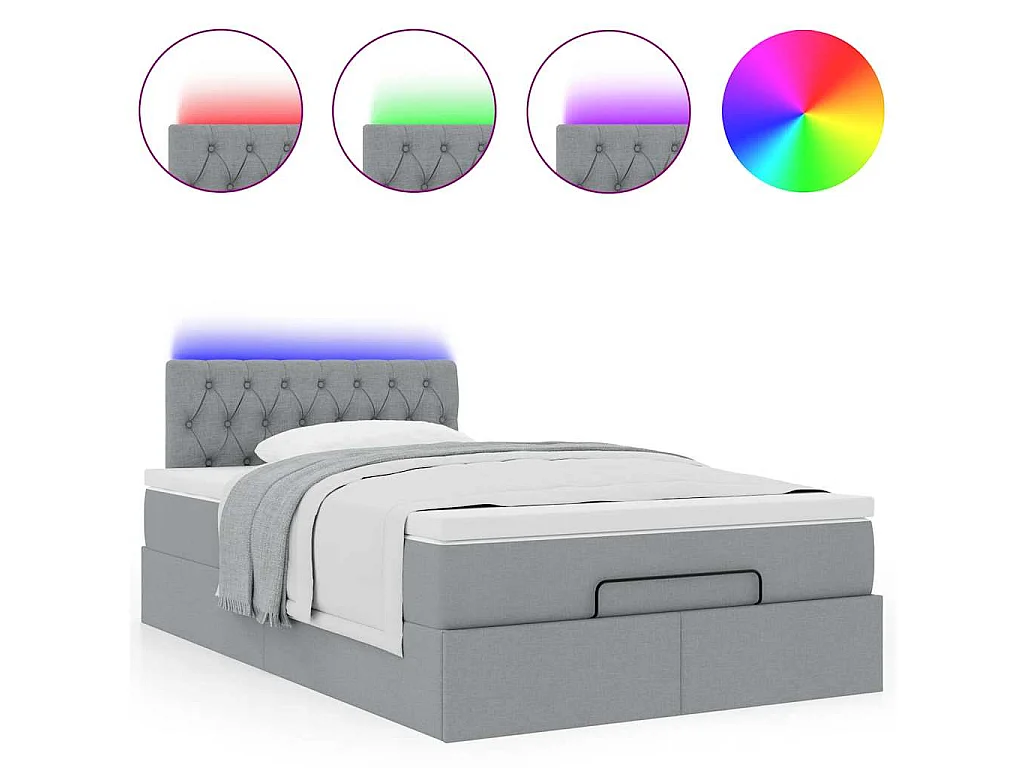 Ottoman-Bett mit Matratze & LEDs Hellgrau 120x190 cm Stoff