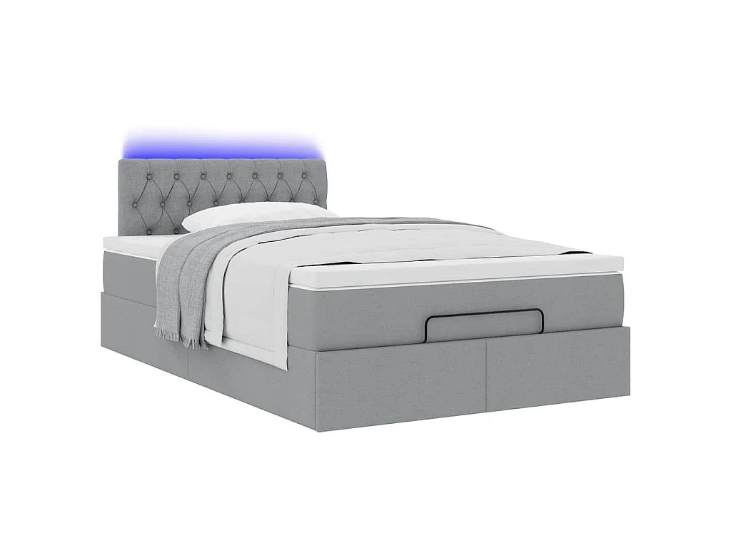 Ottoman-Bett mit Matratze & LEDs Hellgrau 120x190 cm Stoff