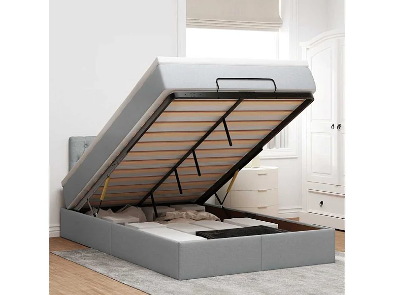 Cama otomana com colchão 120x190 cm tecido cinzento claro