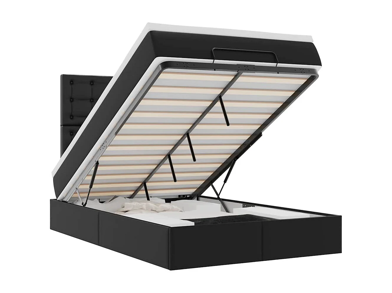 Ottoman-Bett mit Matratze & LEDs Schwarz 120x190 cm Kunstleder