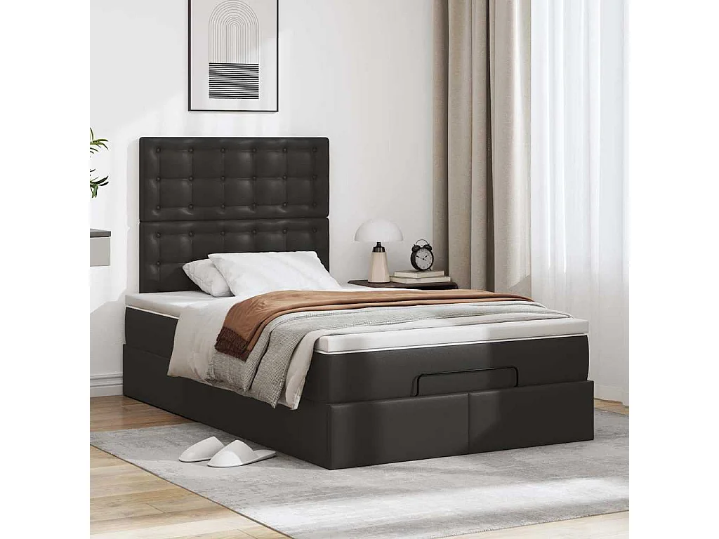 Ottoman-Bett mit Matratze & LEDs Schwarz 120x190 cm Kunstleder