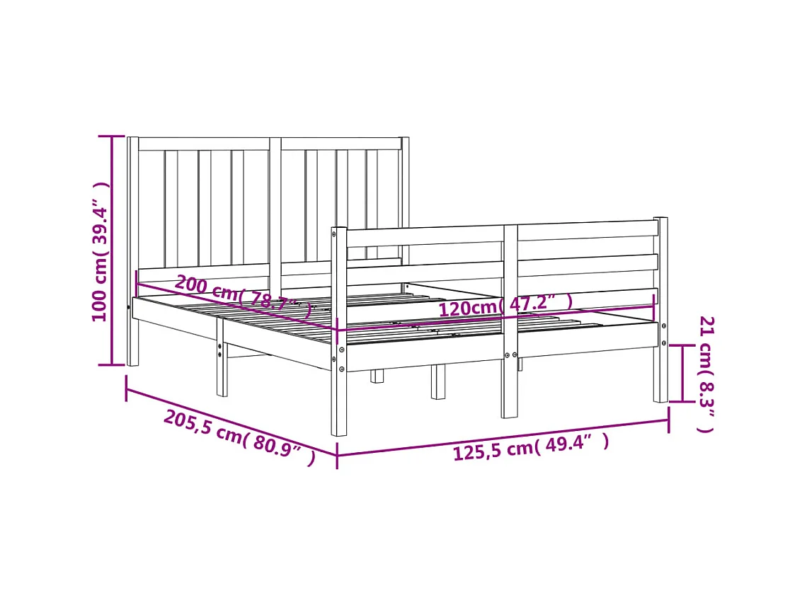 Cadre de lit sans matelas 120x200 cm bois de pin massif