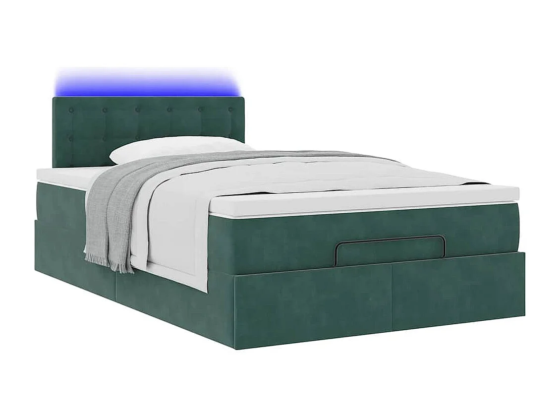 Estructura cama otomana colchón terciopelo verde oscuro