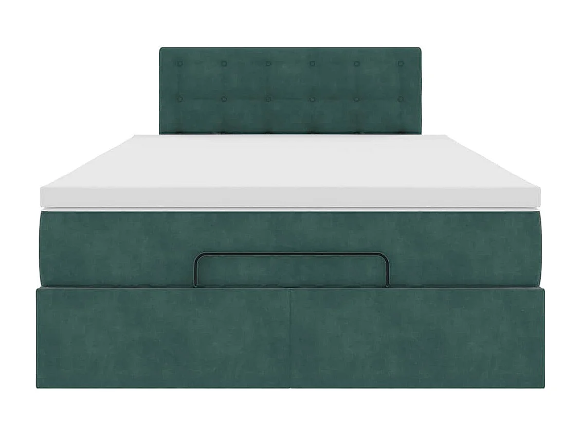 Estructura cama otomana colchón terciopelo verde oscuro