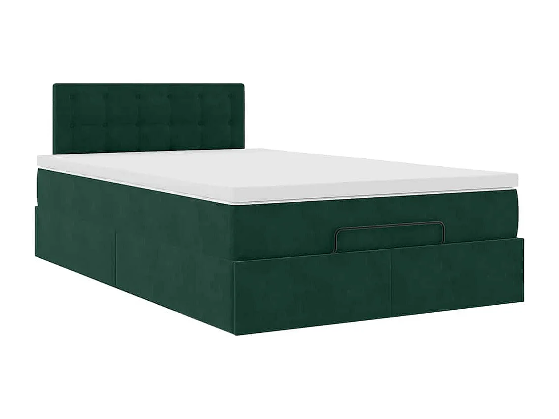 Cadre de lit ottoman avec matelas vert foncé 120x200 cm velours
