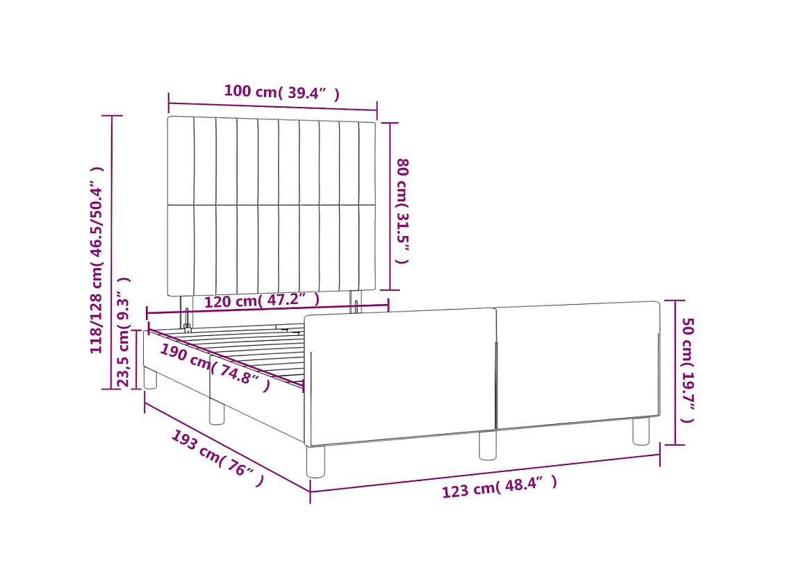 Cadre de lit sans matelas bleu 120x190 cm tissu