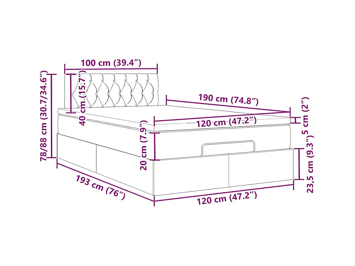 Ottoman-Bett mit Matratze Dunkelbraun 120x190 cm Stoff