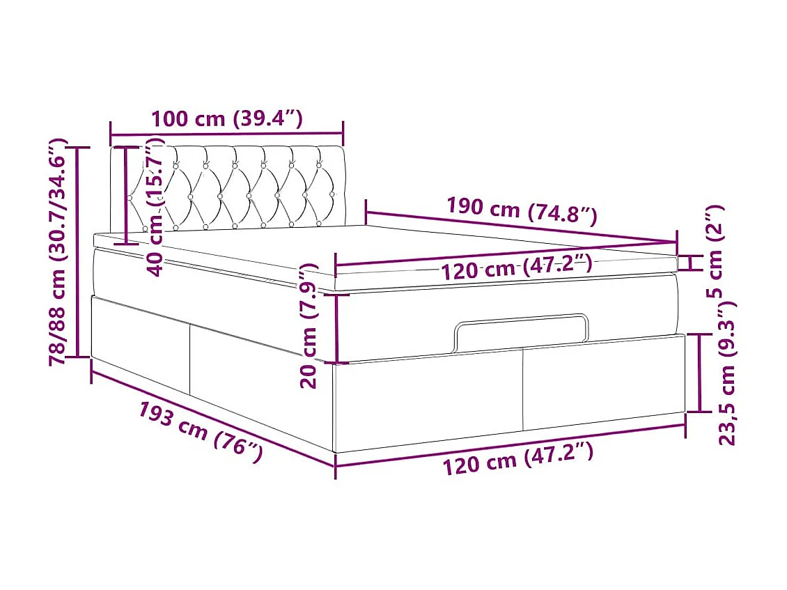 Struttura Letto Pouf con Materasso 80x200 cm in Tessuto