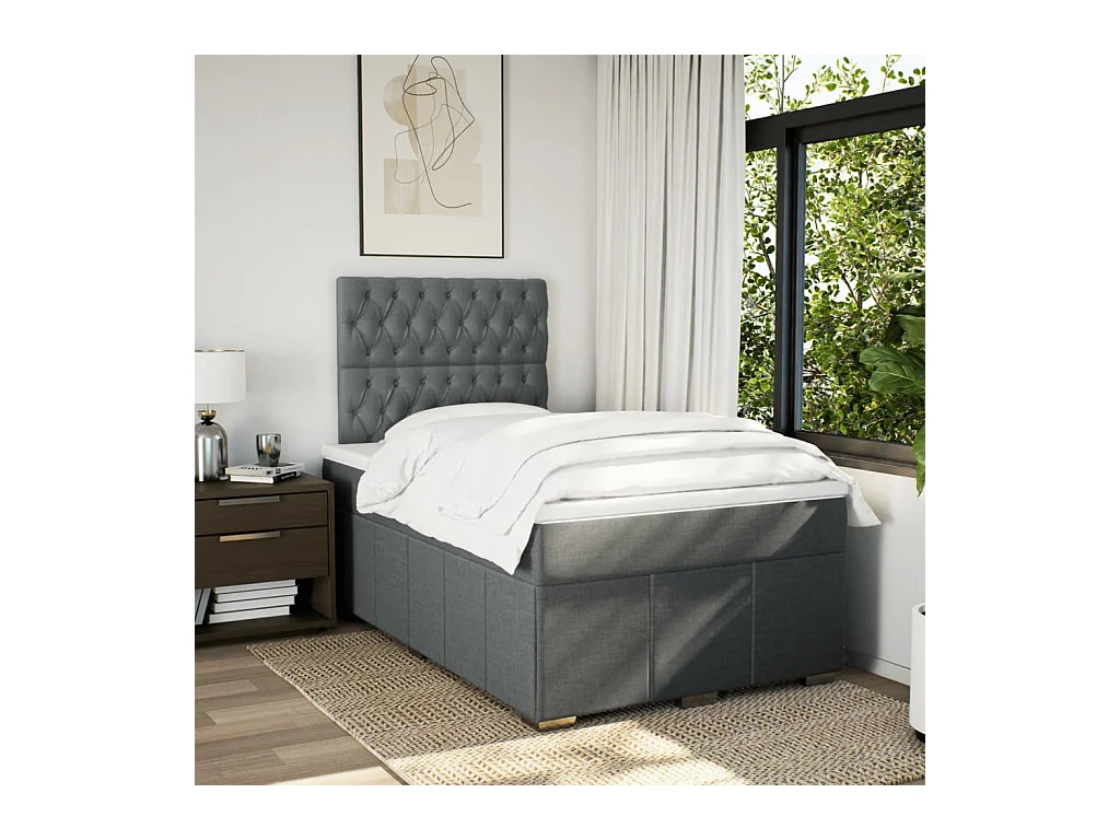 Cama boxspring com colchão 120x190 cm tecido cinzento-escuro