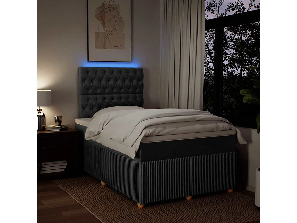 Sommier à lattes de lit avec matelas gris foncé 120x190cm tissu