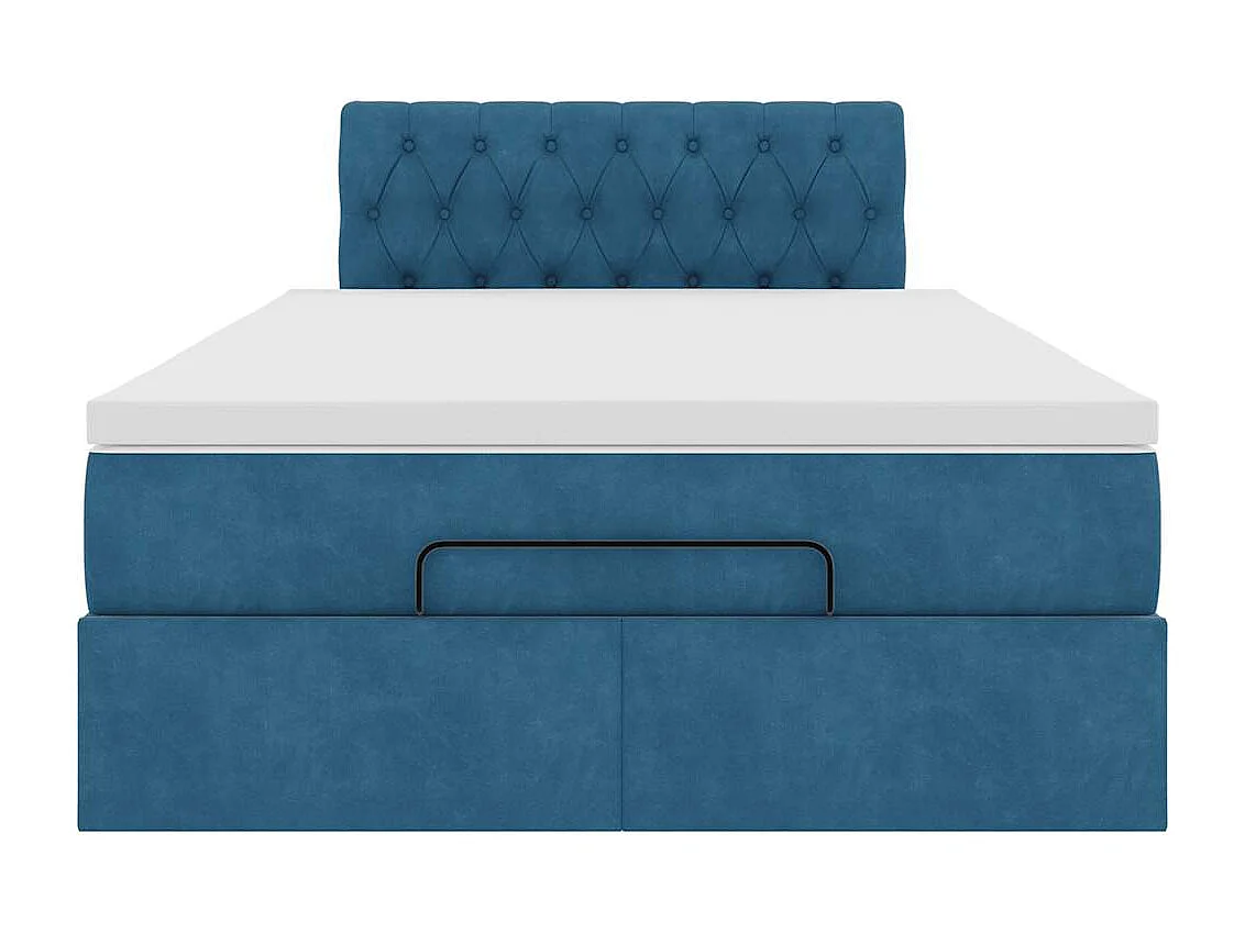 Estructura de cama otomana colchón terciopelo azul oscuro