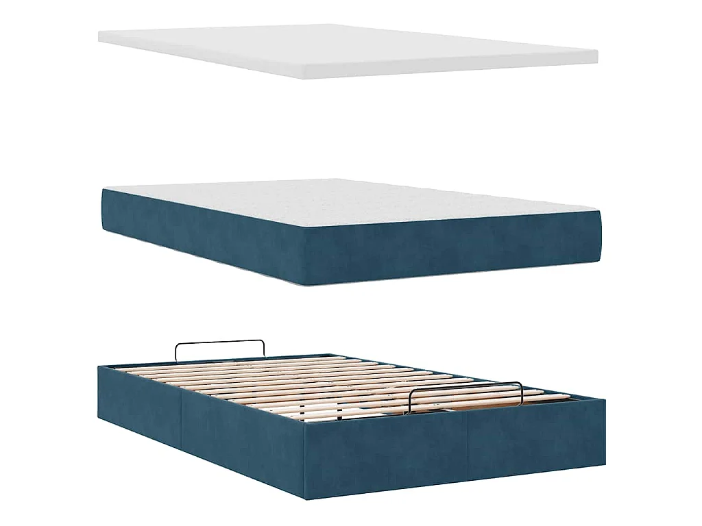 Cadre de lit ottoman avec matelas bleu foncé 120x200 cm velours