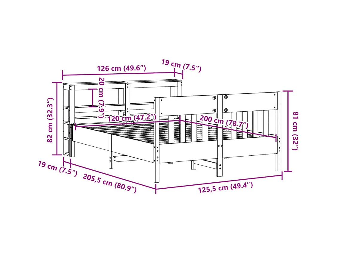 Cadre de lit sans matelas 120x200 cm bois de pin massif