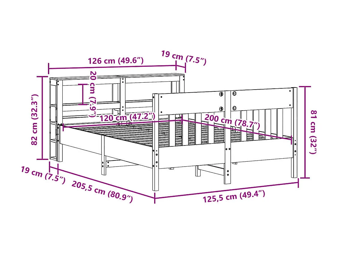 Estructura de cama sin colchón madera de pino maciza 120x200 cm