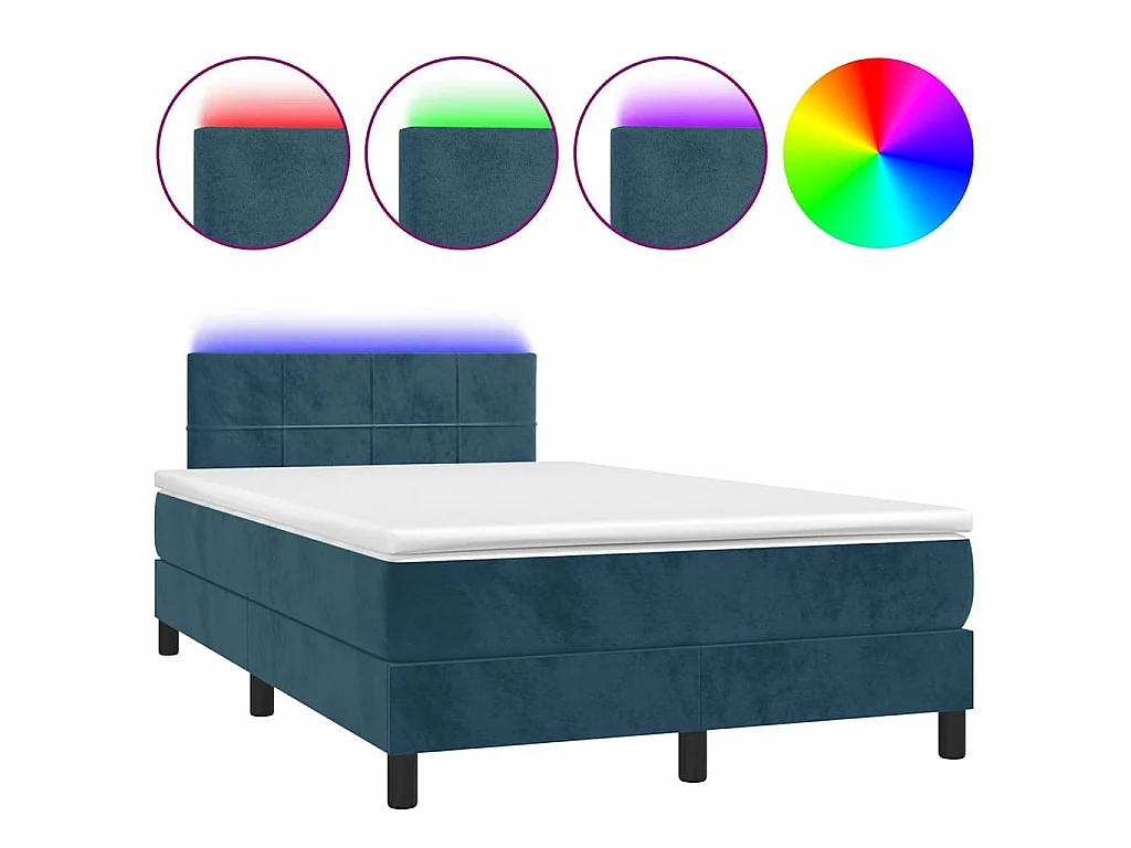 Sommier à lattes de lit avec matelas LED bleu foncé 120x190 cm