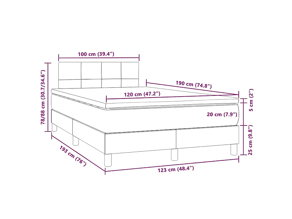 Sommier à lattes de lit avec matelas LED bleu foncé 120x190 cm