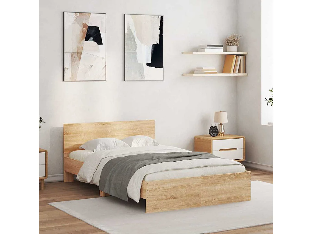 Cadre de lit avec tête de lit et LED chêne sonoma 120x200 cm