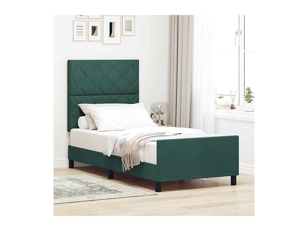 Cadre de lit avec tête de lit Vert foncé 100 x 200 cm Velours
