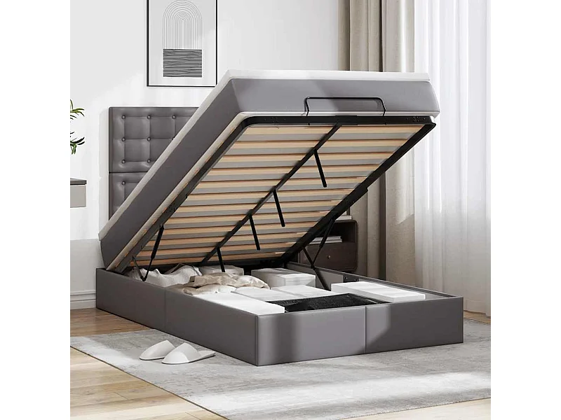 Ottoman bed met matras en LED's 120x200cm kunstleer grijs