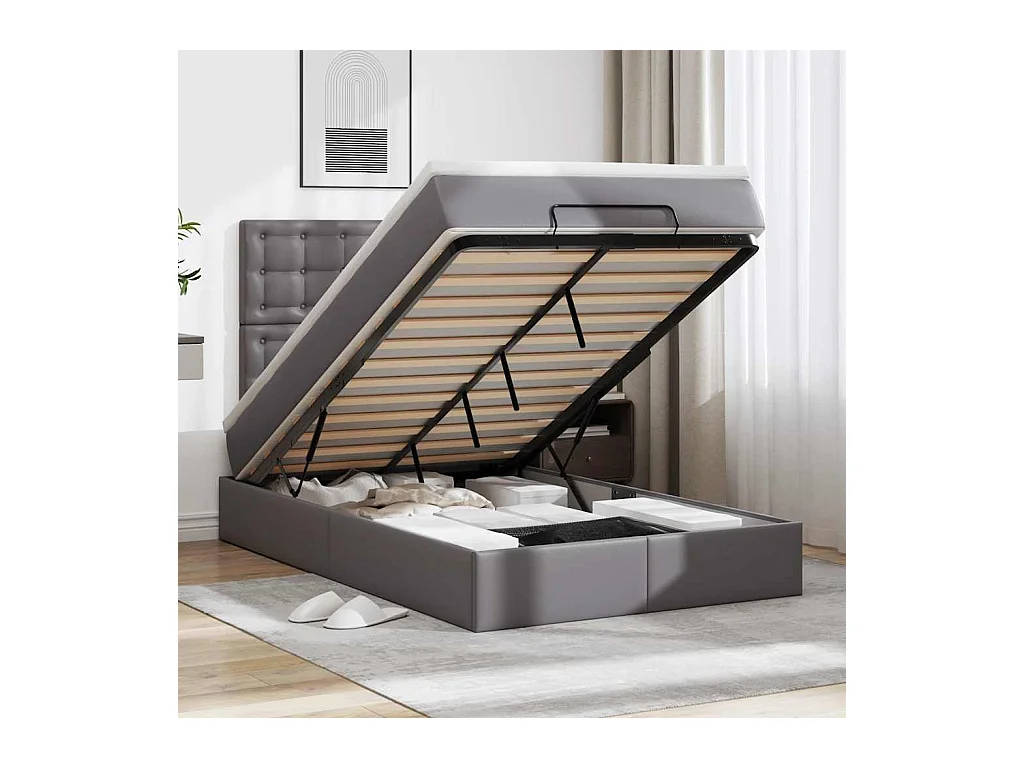 Struttura Letto Pouf con Materasso Grigio 120x200 cm Similpelle