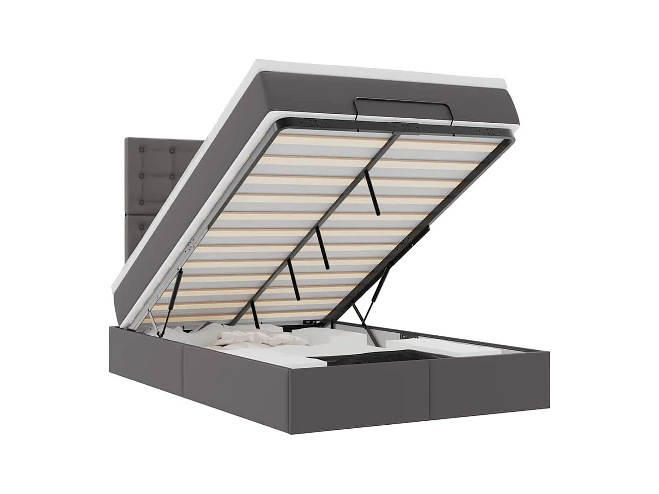 Struttura Letto Pouf con Materasso Grigio 120x200 cm Similpelle