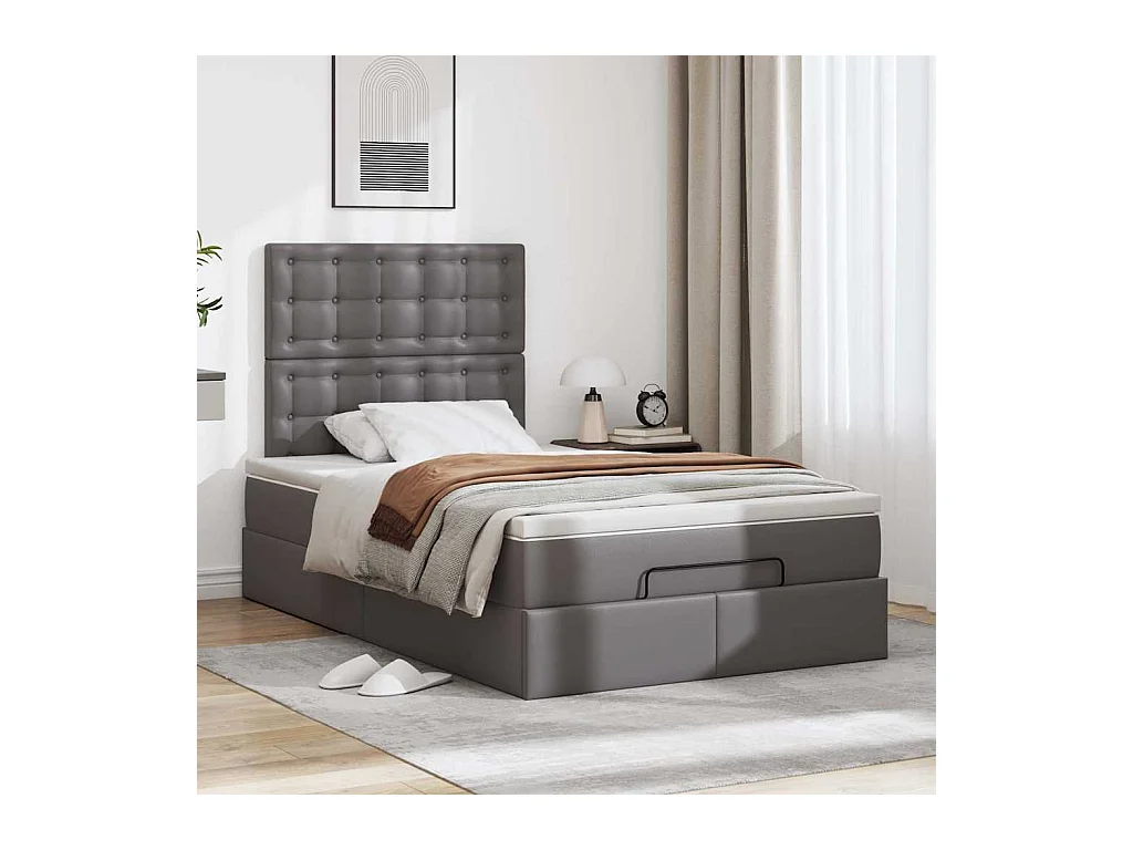 Struttura Letto Pouf con Materasso Grigio 120x200 cm Similpelle