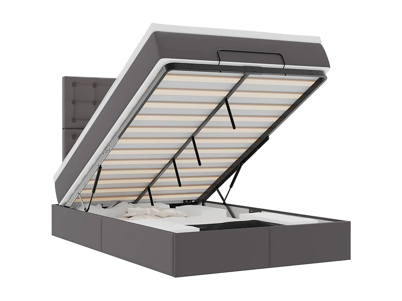 Cadre de lit ottoman avec matelas gris 120x200 cm similicuir