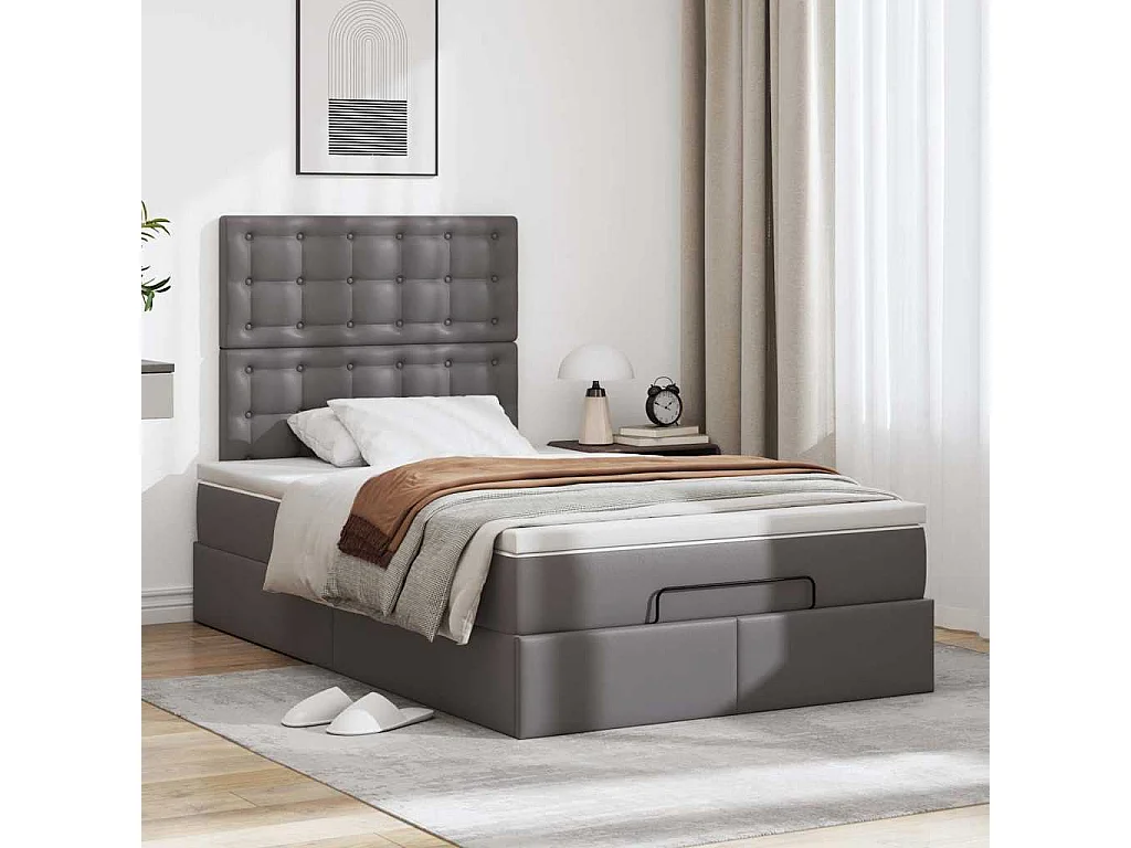 Cadre de lit ottoman avec matelas gris 120x200 cm similicuir