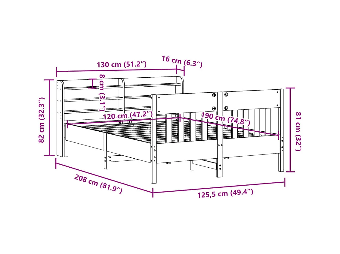 Massivholzbett ohne Matratze 120x190 cm Kiefernholz