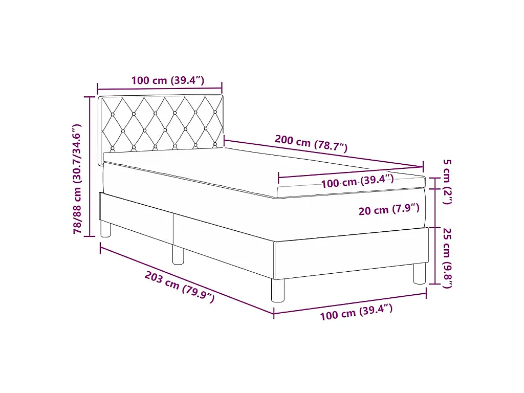 Letto a molle con materasso Grigio chiaro 100 x 200 cm Velluto