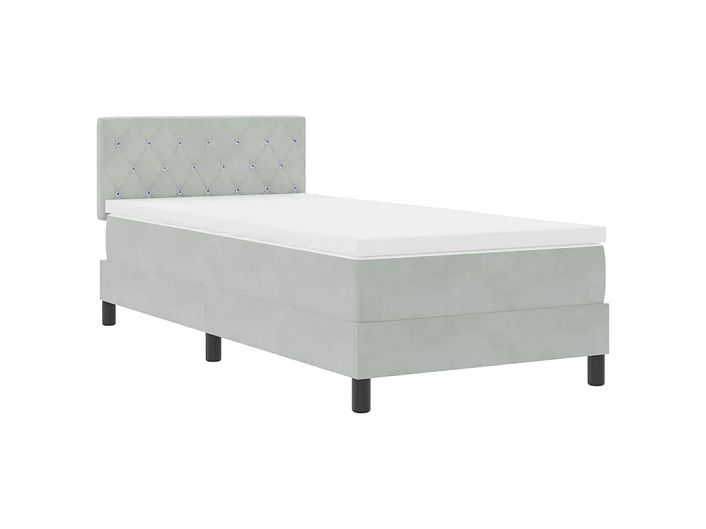 Letto a molle con materasso Grigio chiaro 100 x 200 cm Velluto