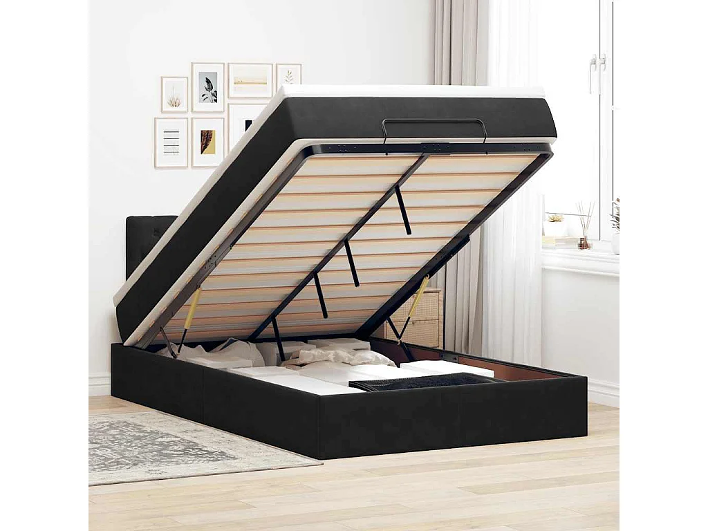Struttura Letto Pouf con Materasso Nero 120x200 cm Velluto